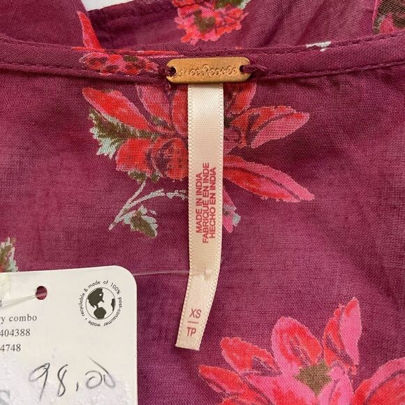 Free People Amanda Ruffle Top Sultry Combo floral wrap blouse size XS new - Picture 8 of 11